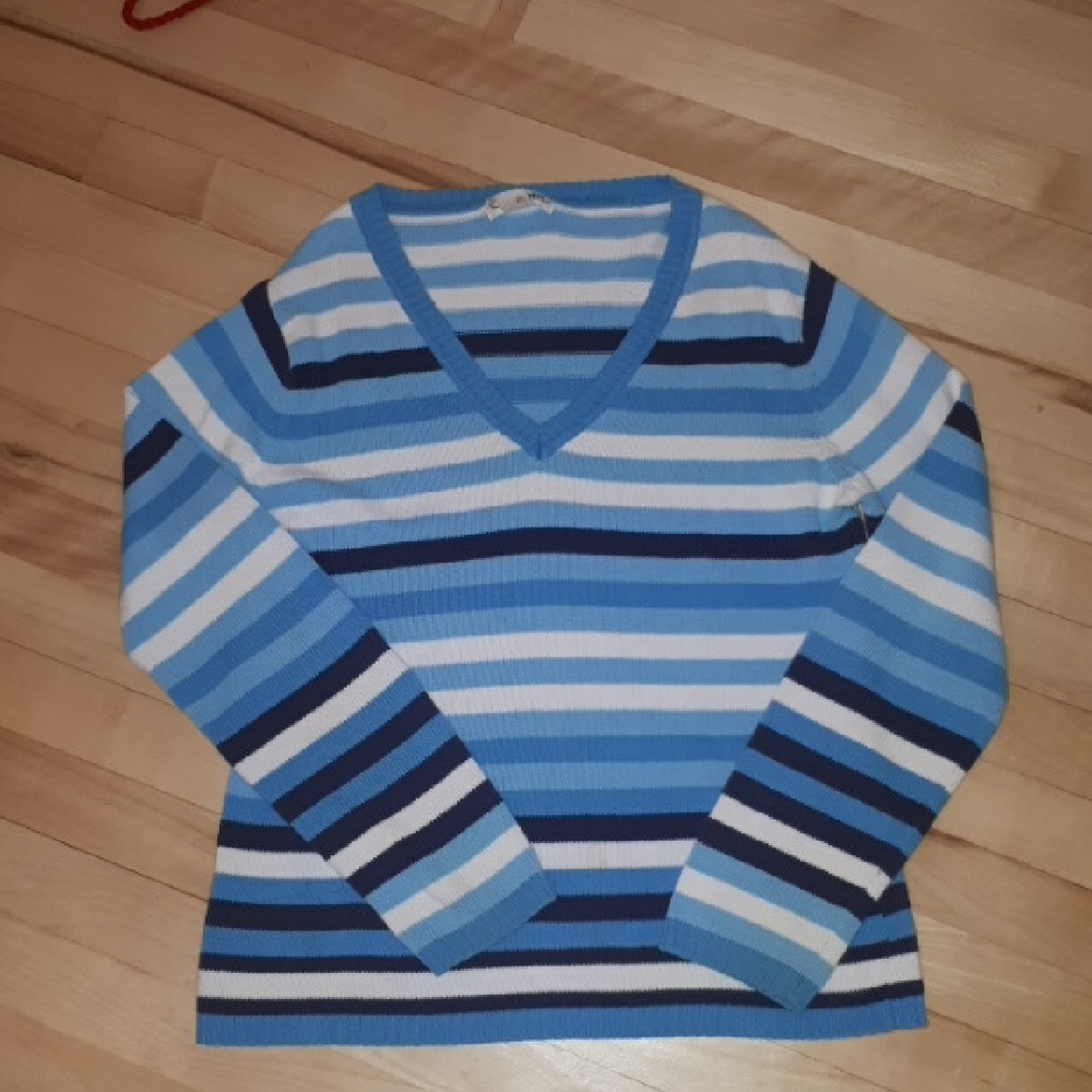 Cherokee Blue V-Neck Sweater with Stripes